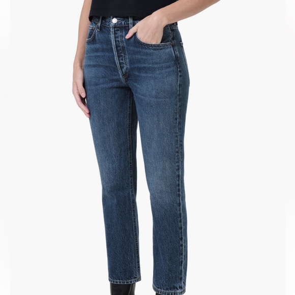 Agolde Riley Crop Control Mid Blue Straight Leg Jeans Size 24
